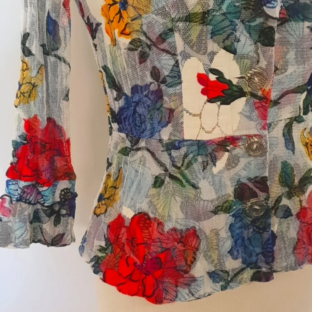 Alberto Makali Size S (approx 10) Butterfly Printesh Long Sleeve Top - Picture 3 of 9